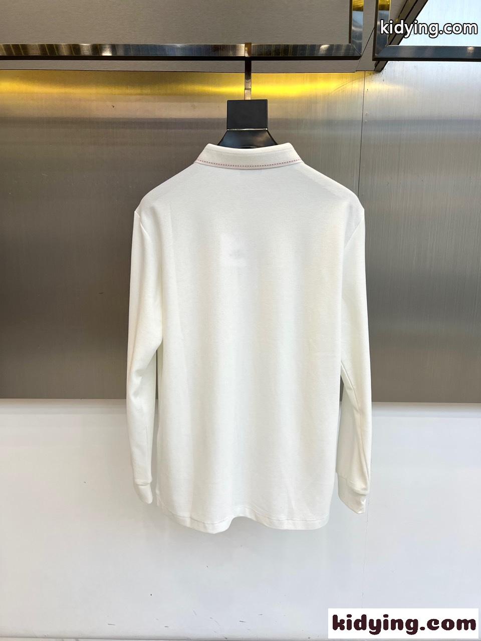 洗練された コットン 長袖 ポロシャツ エルメス Tシャツ 偽物 ホワイト-3