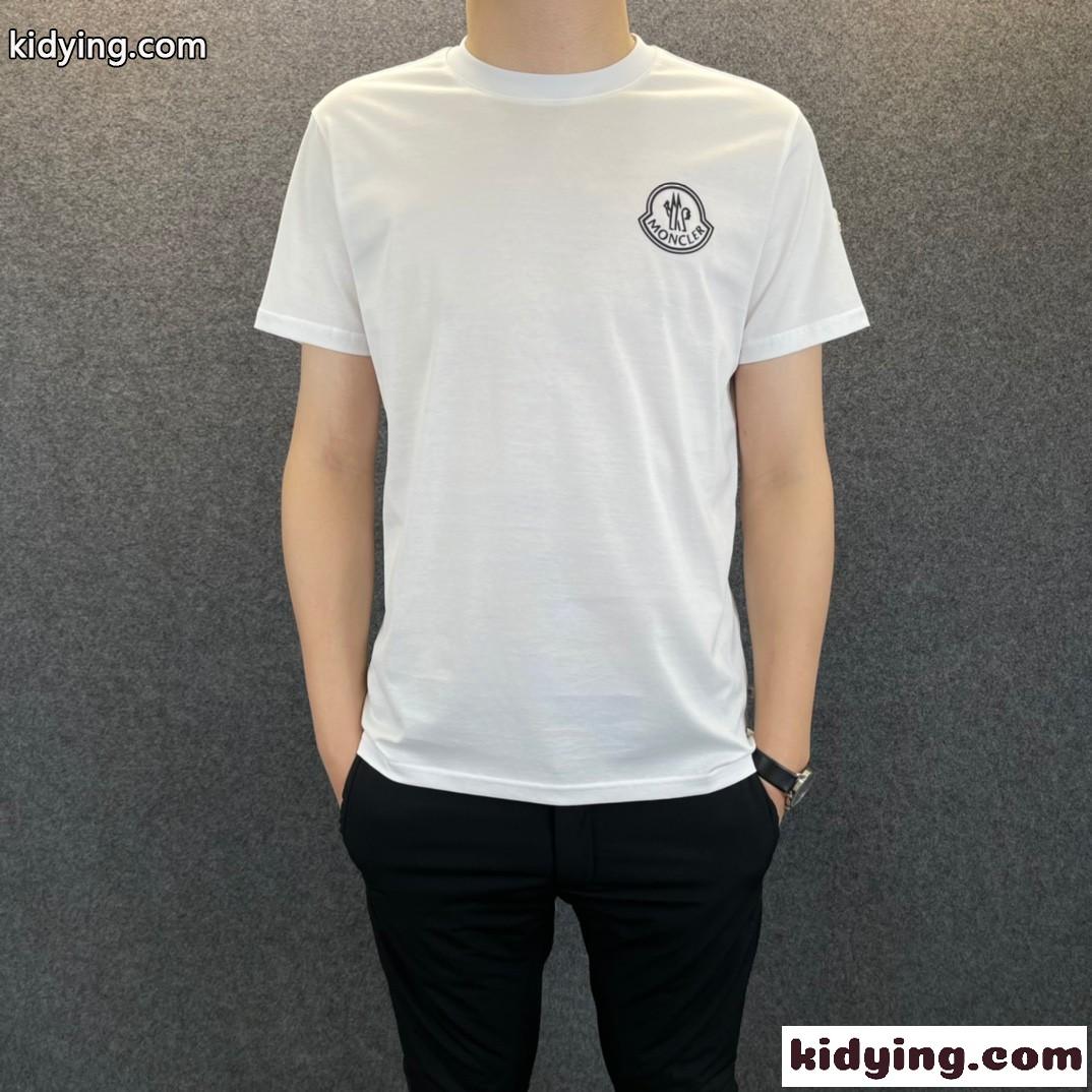 おしゃれ 半袖 人気 着心地いい モンクレール tシャツ コピー クルーネック ロゴ付き シルケット コットン トップス-0