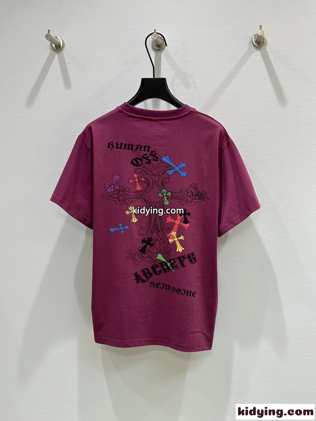 ユニセックス プリント 半袖Tシャツ クロムハーツ Tシャツ コピー コットン パープル-1
