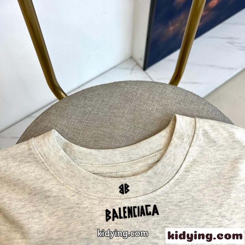 ミニロゴ オーバーサイズ 半袖Tシャツ バレンシアガ Tシャツ 偽物 ライトグレー-2