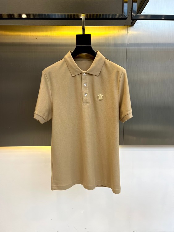 上品 カジュアル バーバリー 半袖Tシャツ コピー コットンピケ ポロシャツ カーキ-0