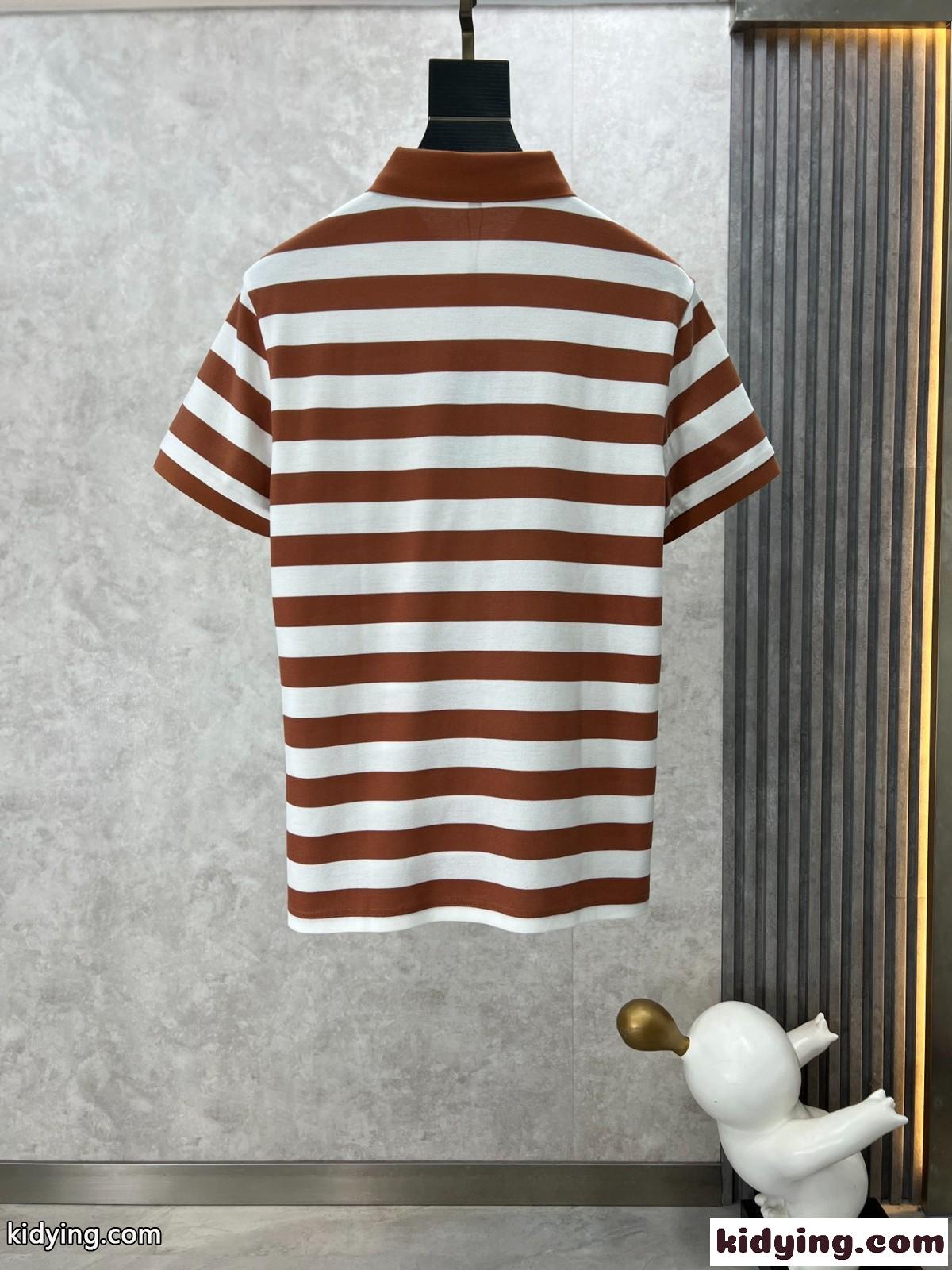 おしゃれ ボーダー柄 バーバリー Tシャツ コピー コットンピケ 半袖 ポロシャツ ブラウン-1