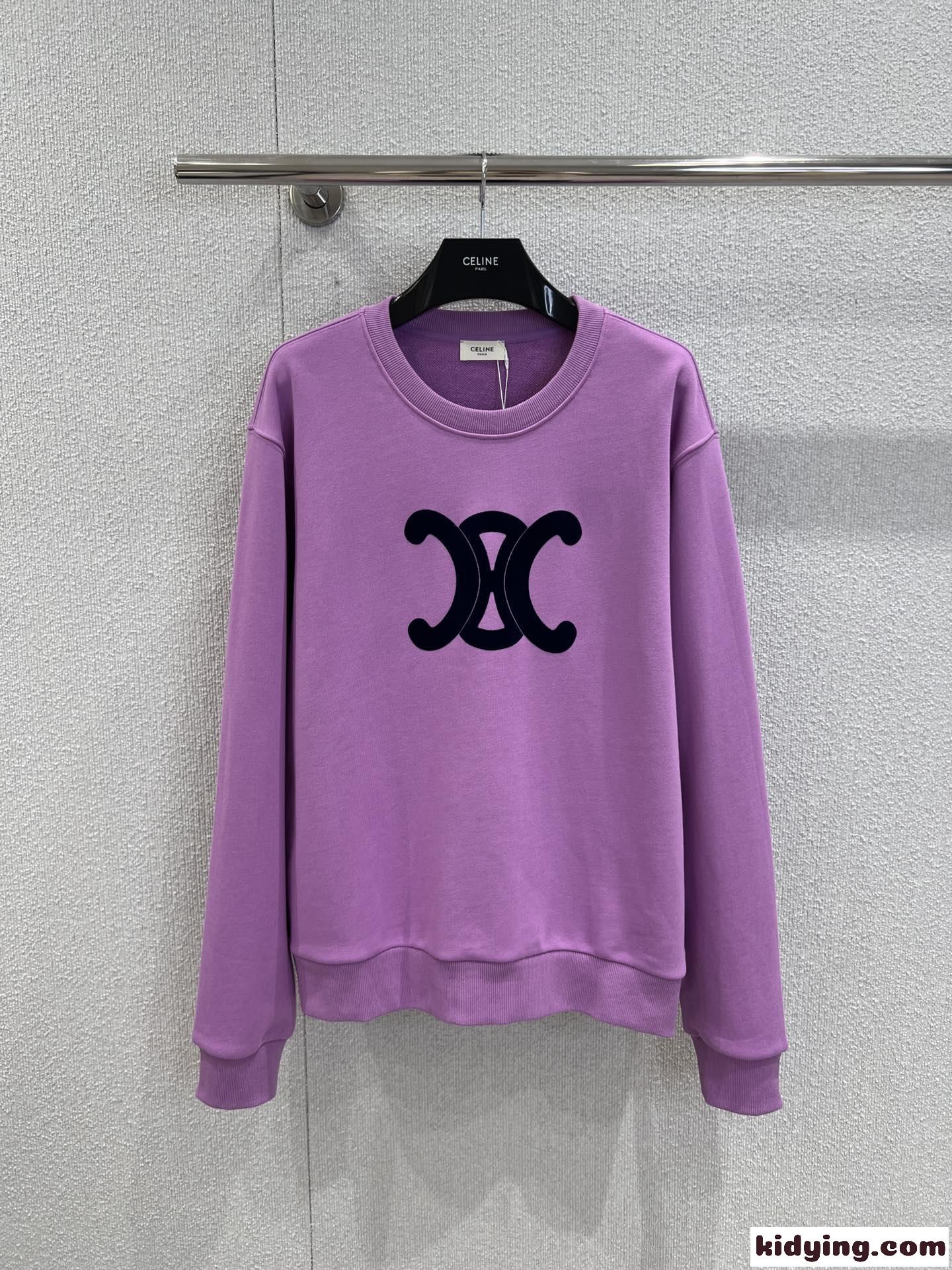 定番 カジュアル コットン スウェットシャツ セリーヌ Tシャツ 偽物 パープル-1