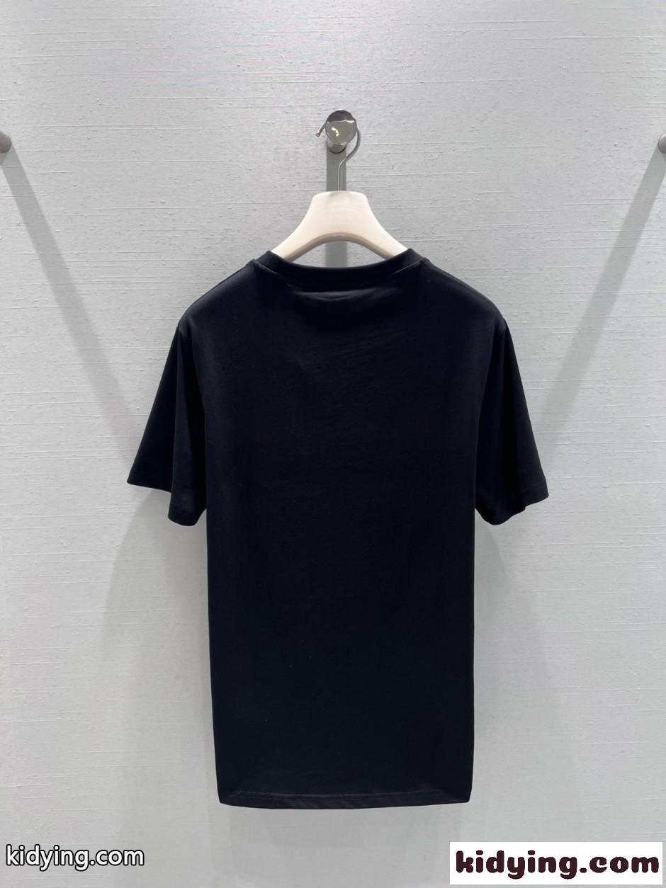 刺繍入り コットン 半袖Tシャツ クリスチャン・ディオール Tシャツ コピー ブラック-1
