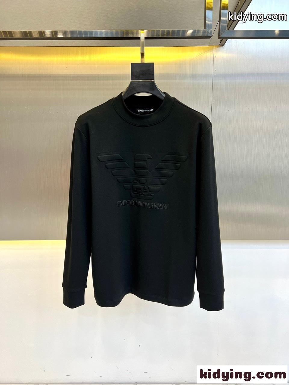 カジュアル クルーネック ロゴ アルマーニ Tシャツ コピー 長袖Tシャツ ブラック-0