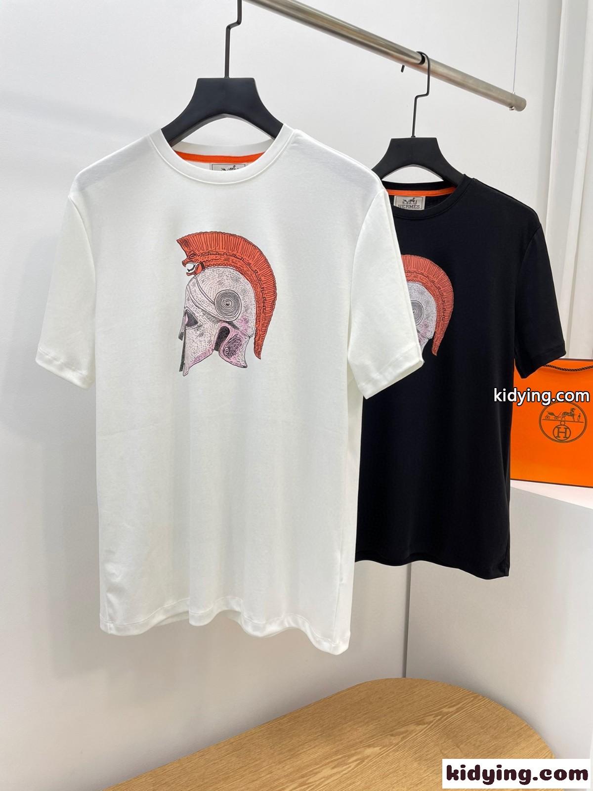 カジュアル プリント エルメス 半袖tシャツ コピー 夏 定番 着回し コットン 柔らかい 快適 トップス-2
