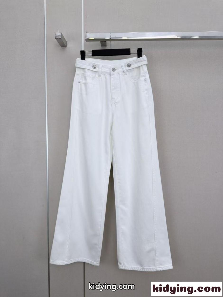 洗練された ビジューボタン デニムパンツ エルメス ジーンズ コピー ホワイト-0