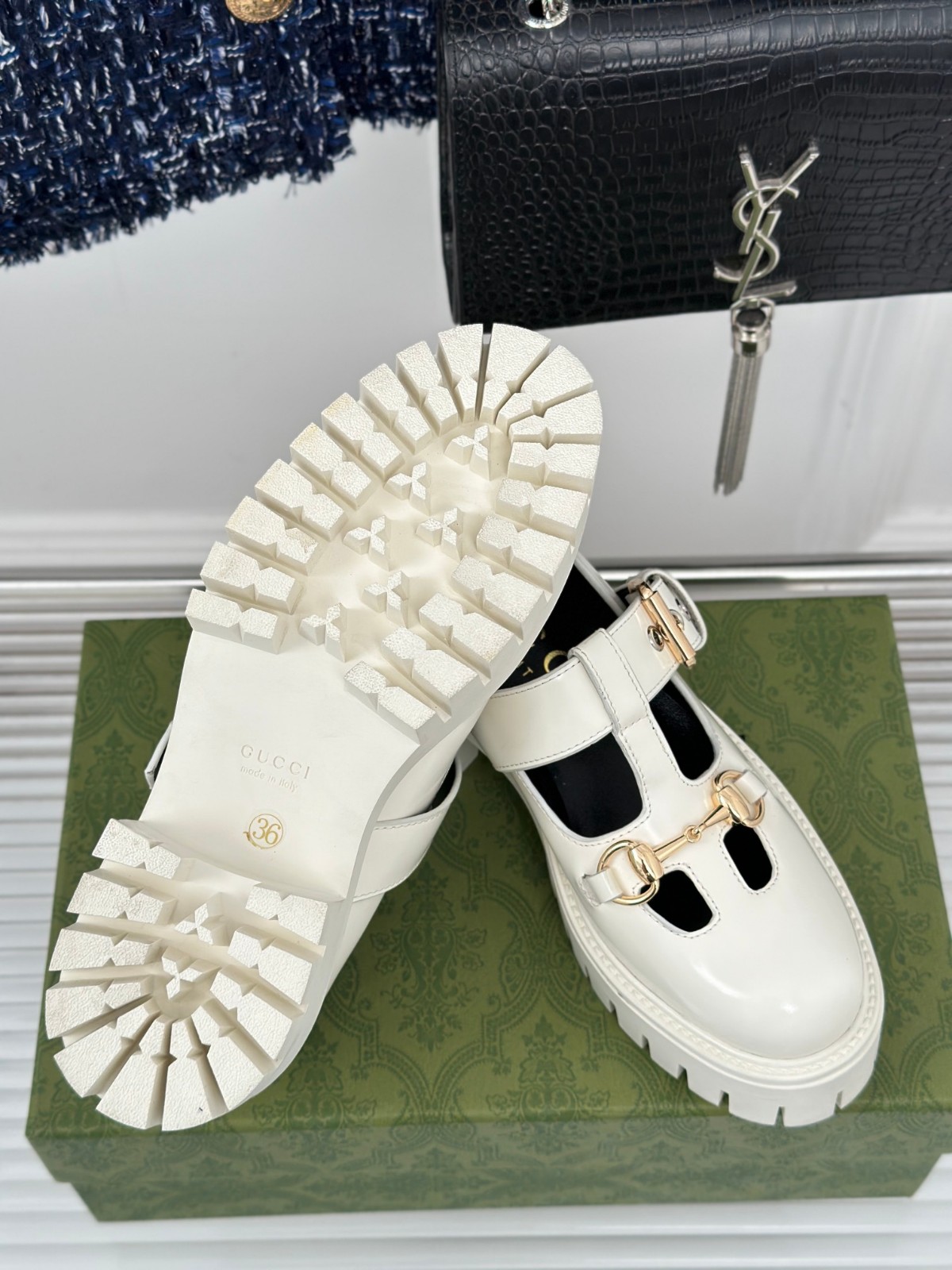グッチ シューズ コピー メリージェーン 厚底 レディースシューズ ホワイト-2