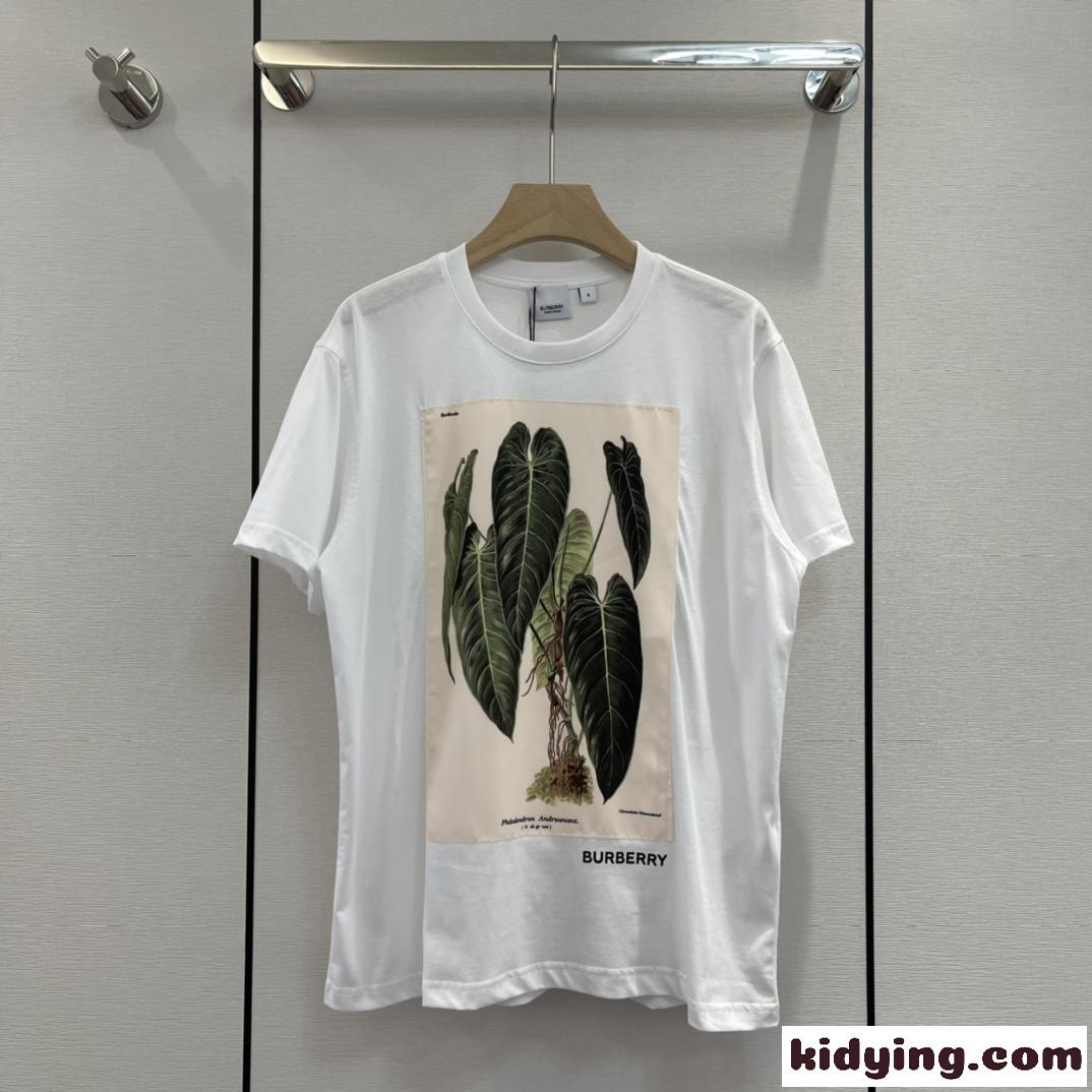 おしゃれ ボタニカルスケッチプリント コットン バーバリー Tシャツ コピー 半袖 クルーネック-0