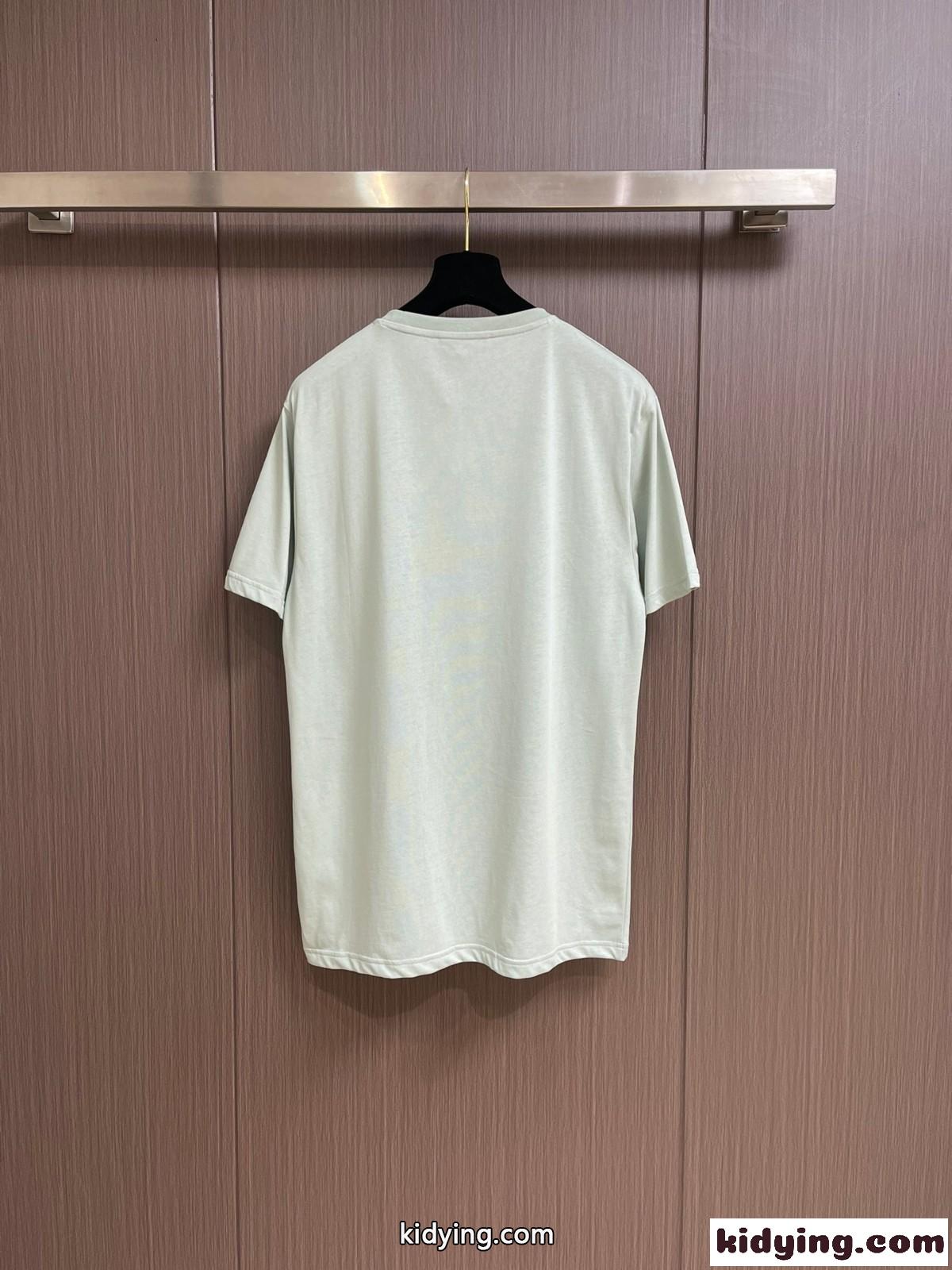 シンプル ロエベ Tシャツ 偽物 アナグラム 刺繍入り 半袖Tシャツ ライトグリーン-0