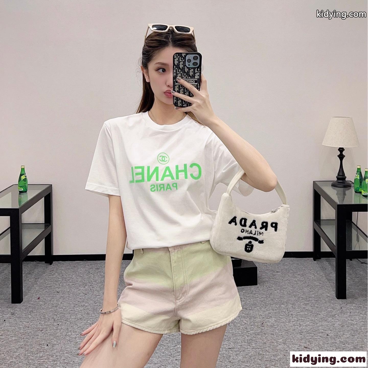 シャネル Tシャツ コピー シンプル プリント コットン 半袖Tシャツ ホワイト-0