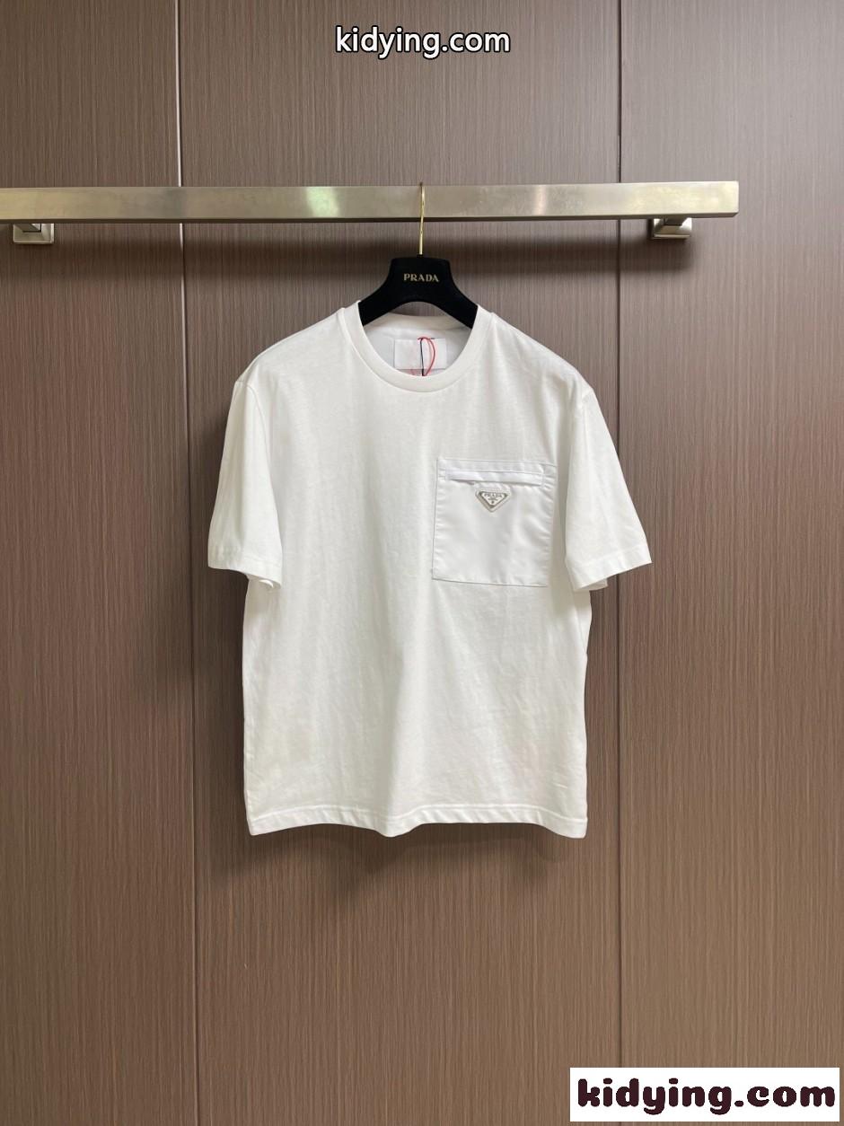 カジュアル 上品 プラダ Tシャツ 偽物 異素材ディテール 半袖Tシャツ ホワイト-0