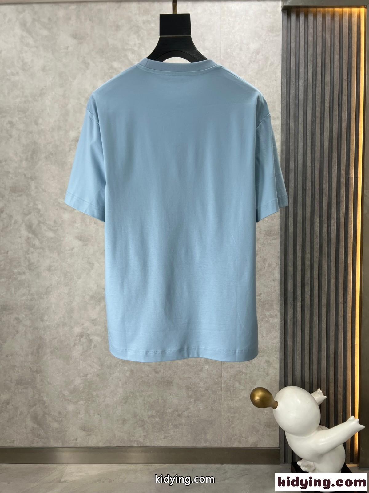 ベーシック カジュアル コットン 半袖Tシャツ ロエベ Tシャツ コピー ユニセックス ブルー-0