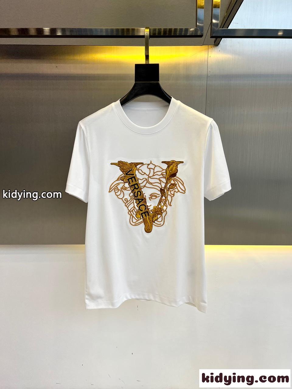 ベーシック ロゴ クルーネック 半袖Tシャツ ヴェルサーチェ Tシャツ 偽物 ホワイト-2