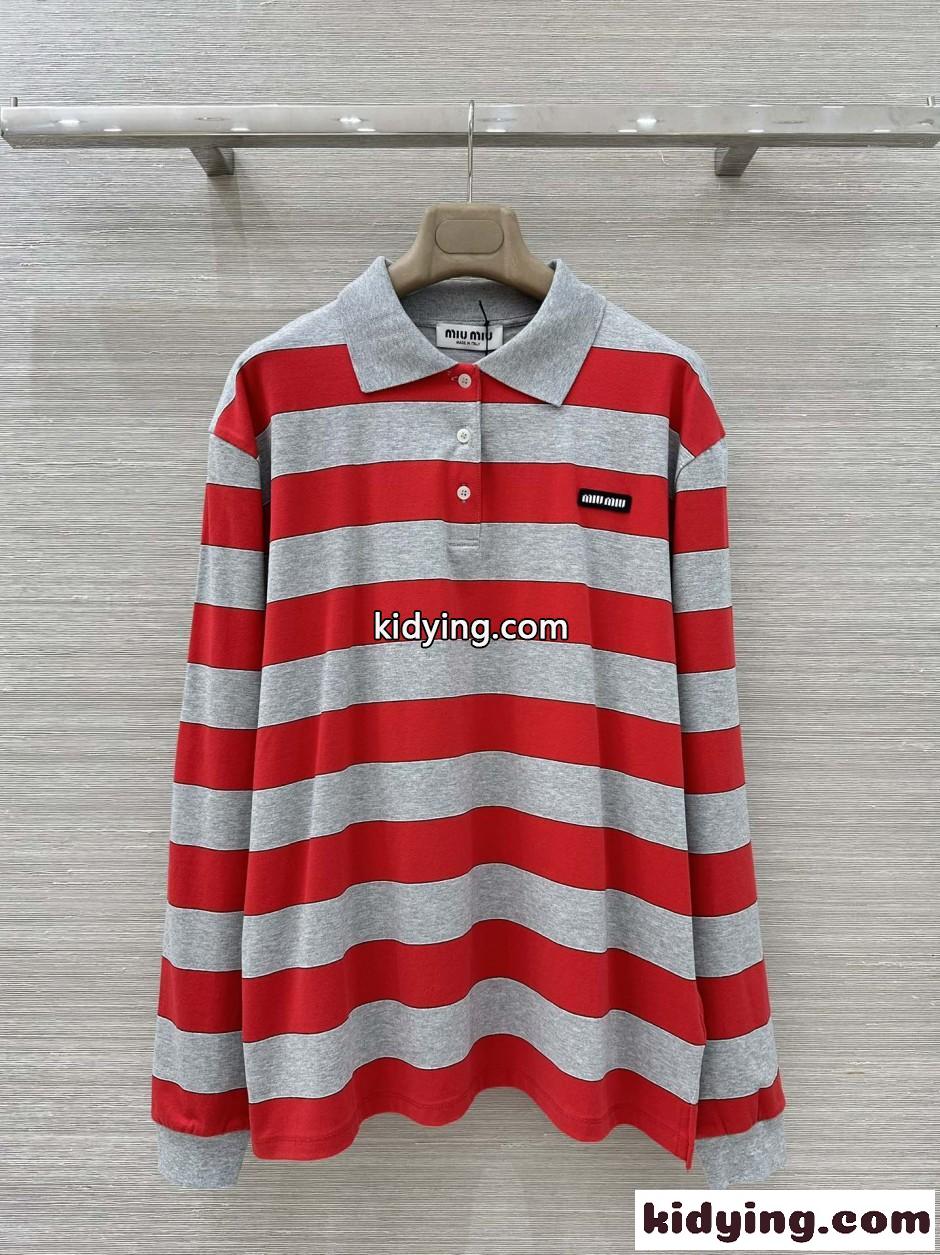 ボーダー ロングスリーブ ポロシャツ ミュウミュウ Tシャツ コピー コットン-2