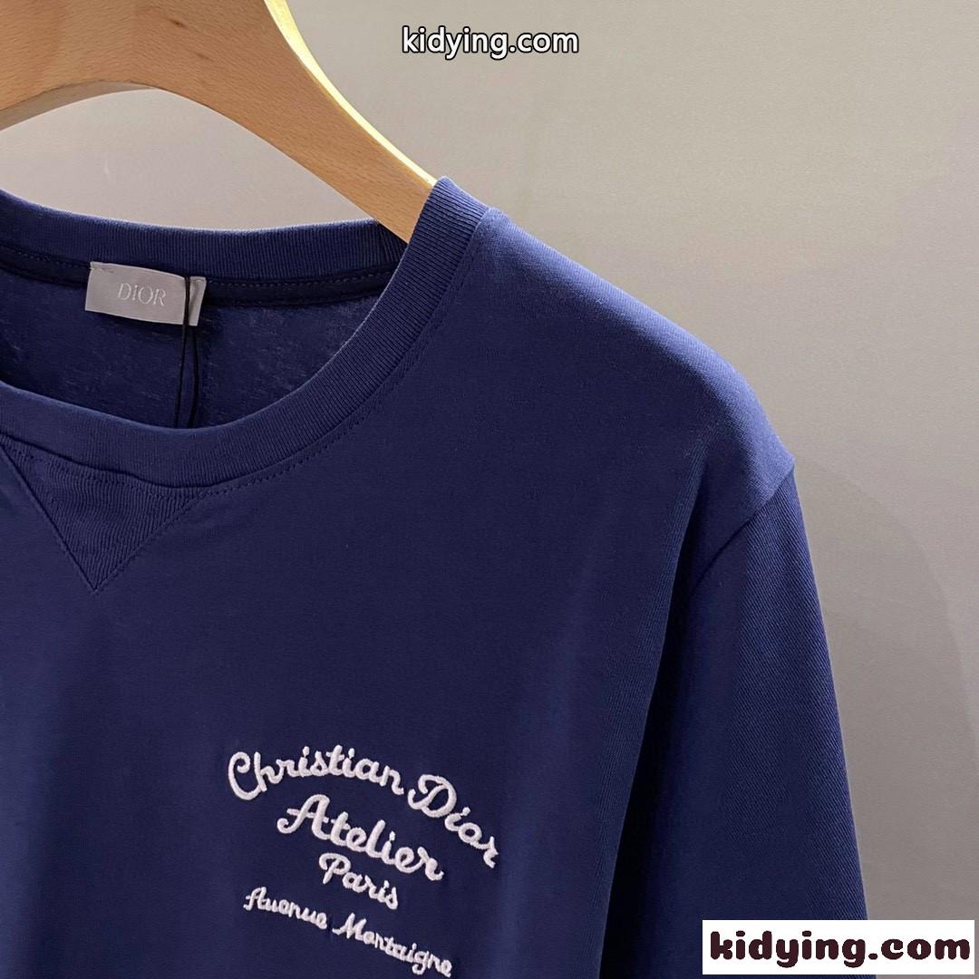 ユニセックス シンプル 刺繍 クルーネック 春夏 コットン クリスチャン・ディオール Tシャツ コピー 半袖 トップス-0