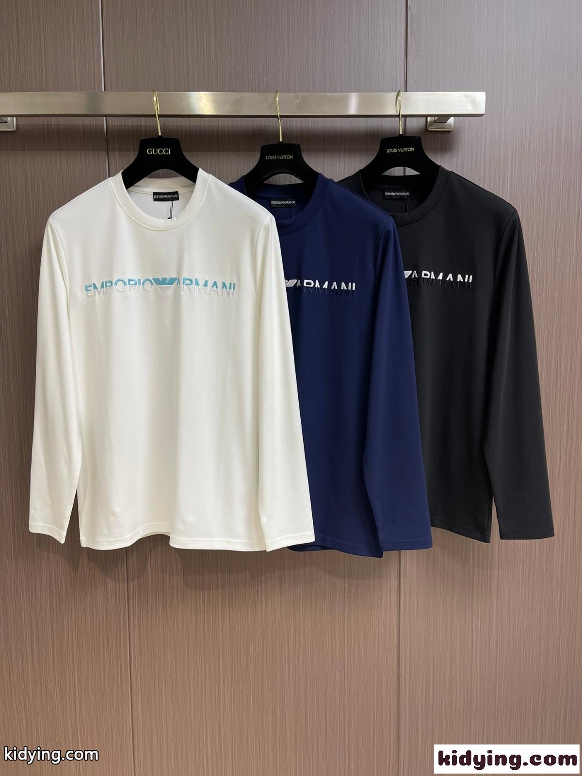 ベーシック ロゴ 合わせやすい アルマーニ Tシャツ コピー クルーネック 長袖Tシャツ-0
