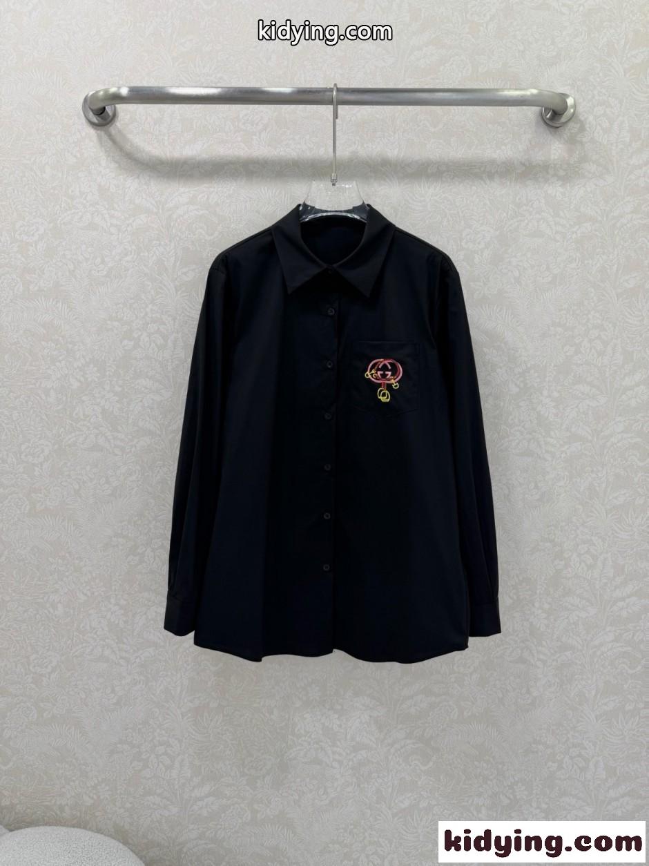 刺繍入り コットンブレンドシャツ グッチ シャツ コピー ブラック-2