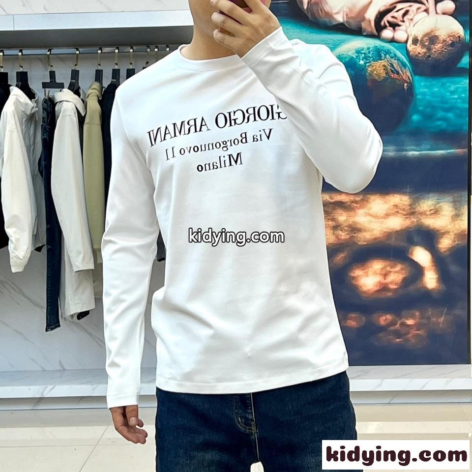 ベーシック ロゴ コットン 長袖Tシャツ アルマーニ Tシャツ コピー ホワイト-1