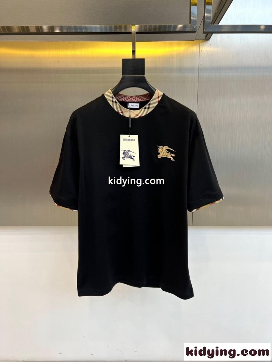 洗練された コットン 半袖Tシャツ バーバリー Tシャツ 偽物 クルーネック ブラック-2