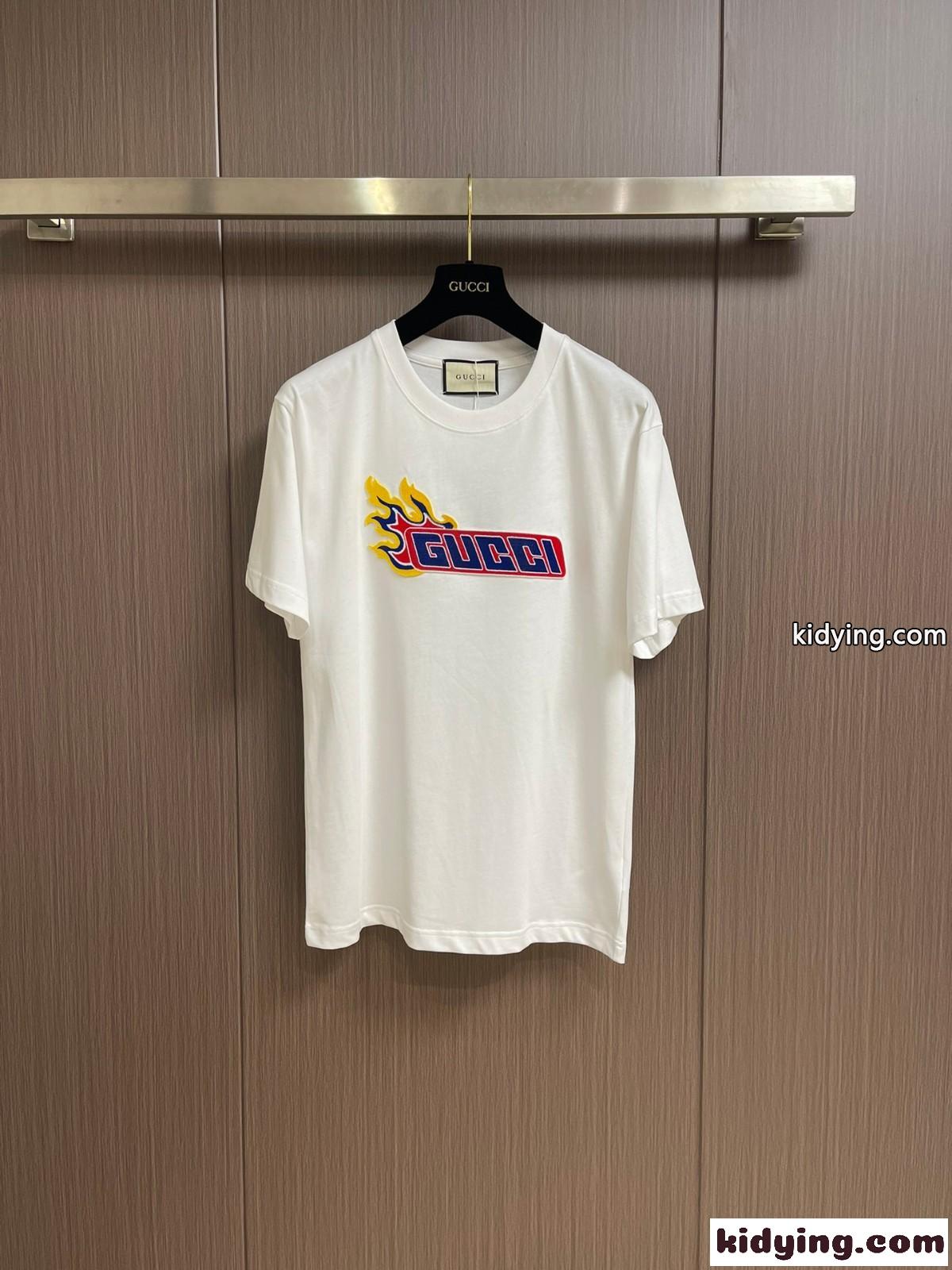 シルケット コットン ロゴ入り 半袖Tシャツ グッチ Tシャツ コピー ホワイト-1