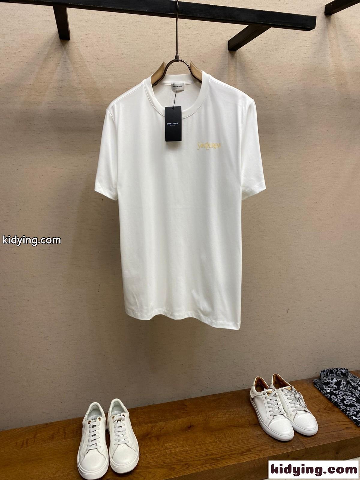 ベーシック ロゴ クルーネック コットン 半袖Tシャツ イヴ・サンローラン Tシャツ コピー-1
