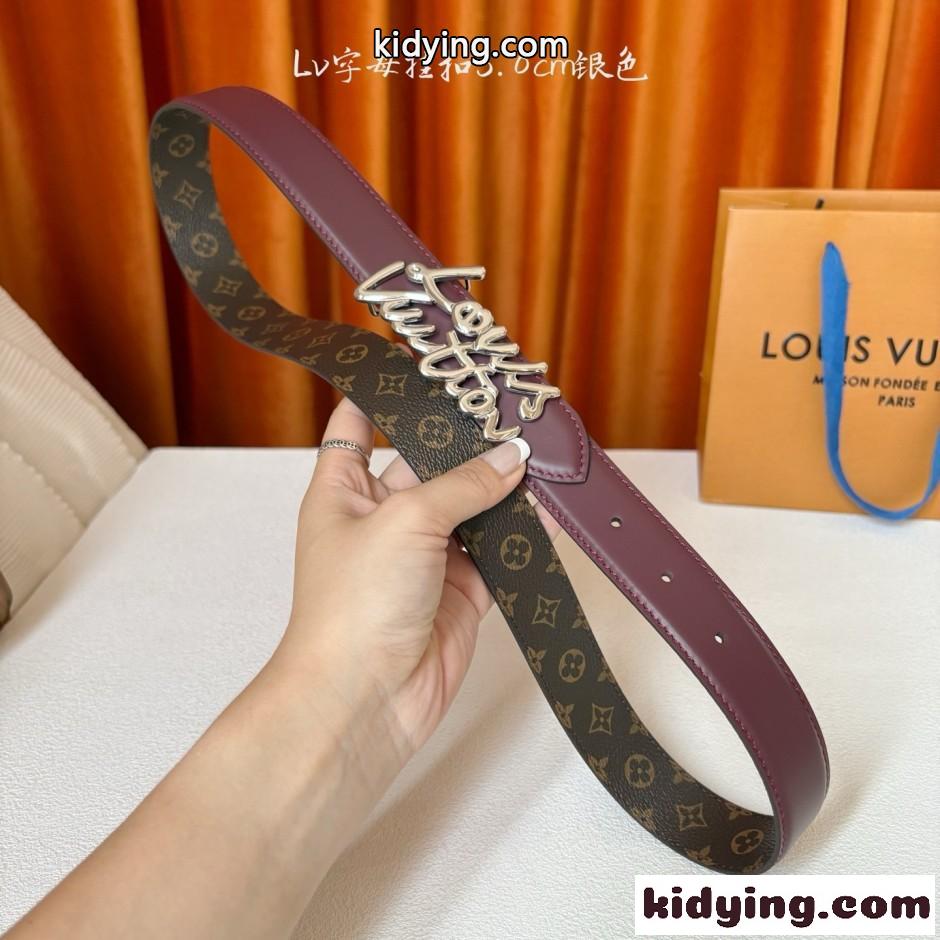ベルト･LV スクリプト 30MM ルイ・ヴィトン ベルト スーパーコピー ワイン-3