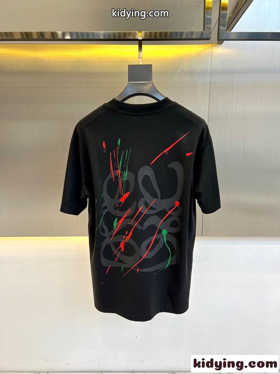 バックプリント ロエベ Tシャツ 偽物 クルーネック 半袖Tシャツ ブラック-3
