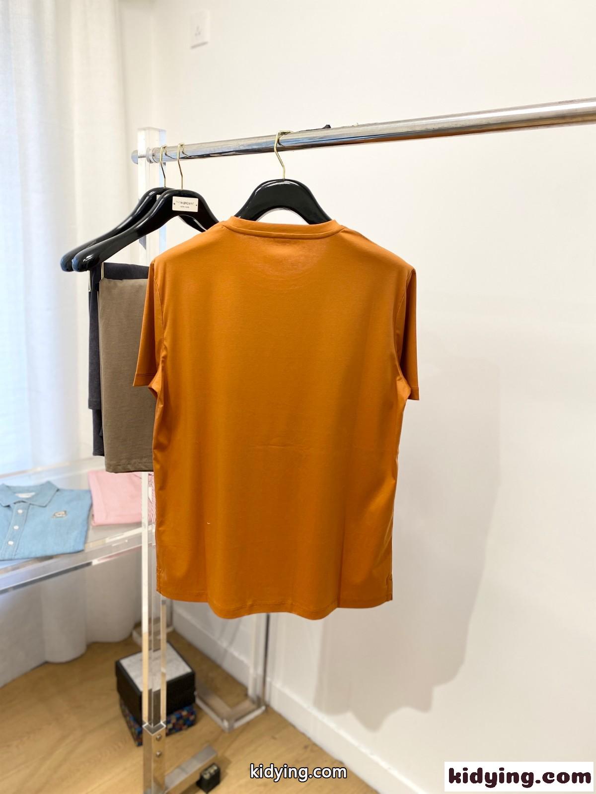 24SS レザーポケット付き 半袖Tシャツ エルメス Tシャツ コピー オレンジ-3