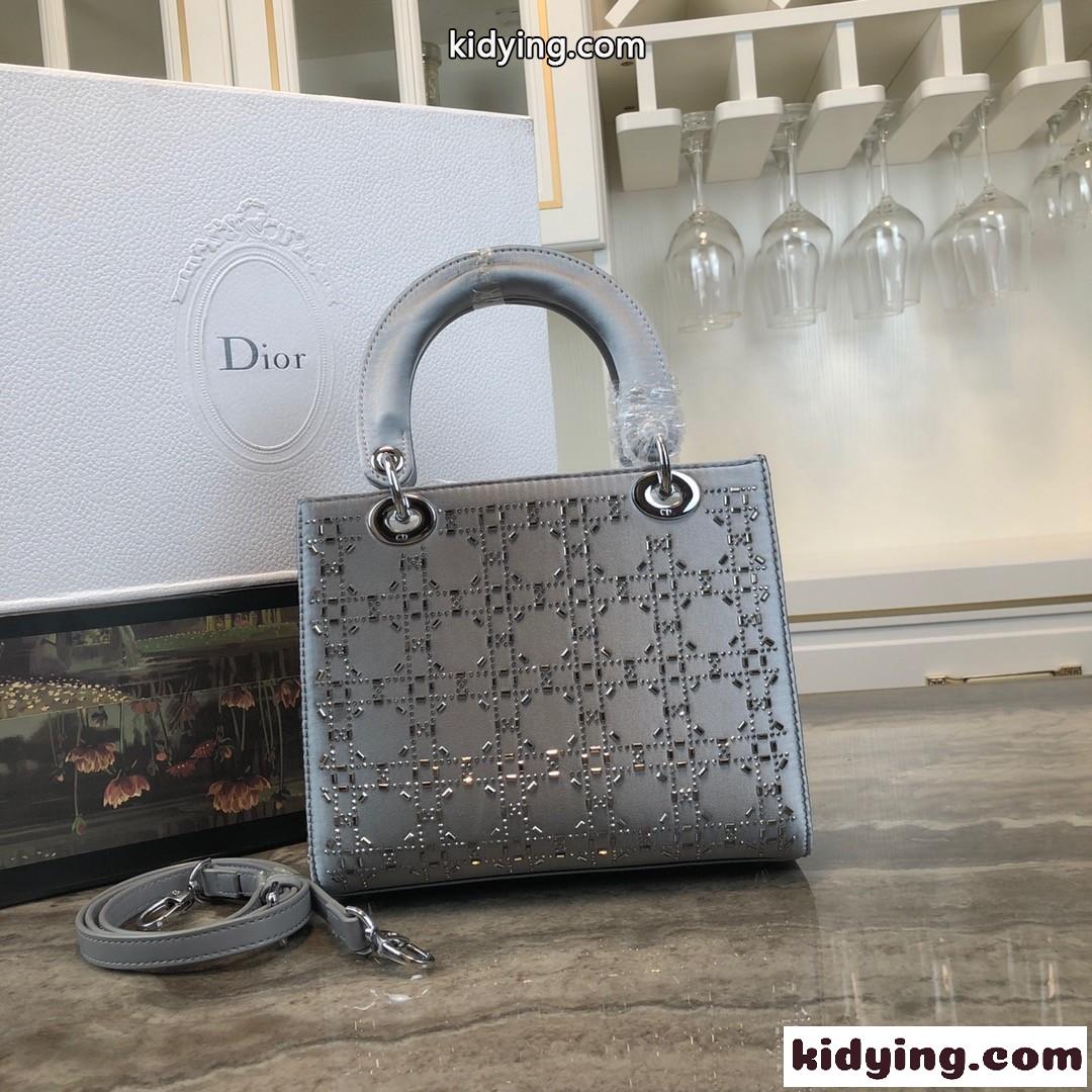 大人気 LADY DIOR カナージュ サテン ハンドバッグ クリスチャン・ディオール バッグ コピー グレー-1