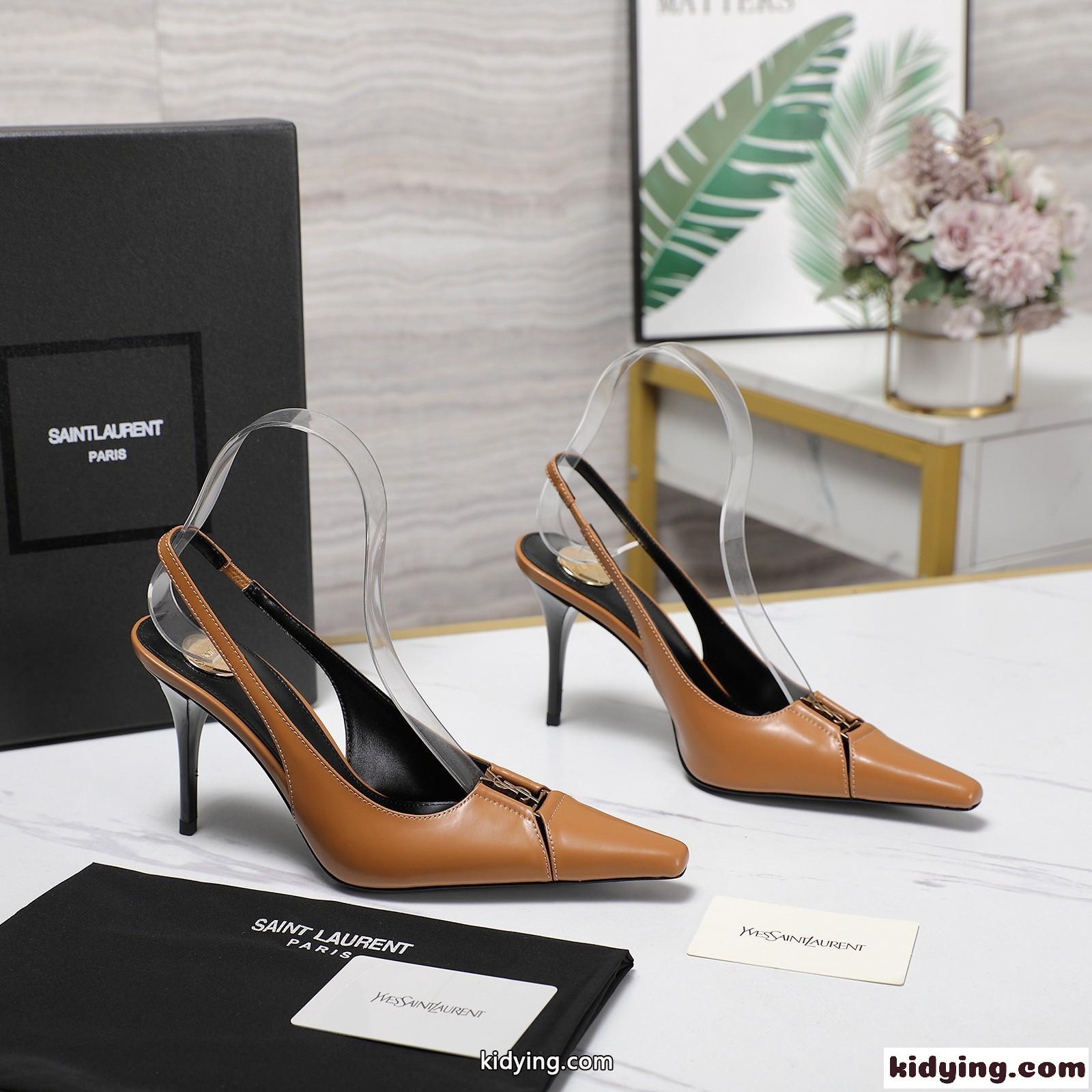 YSL バビロン ブルトイユ スリングバックパンプス スーパーコピー ブラウン-1