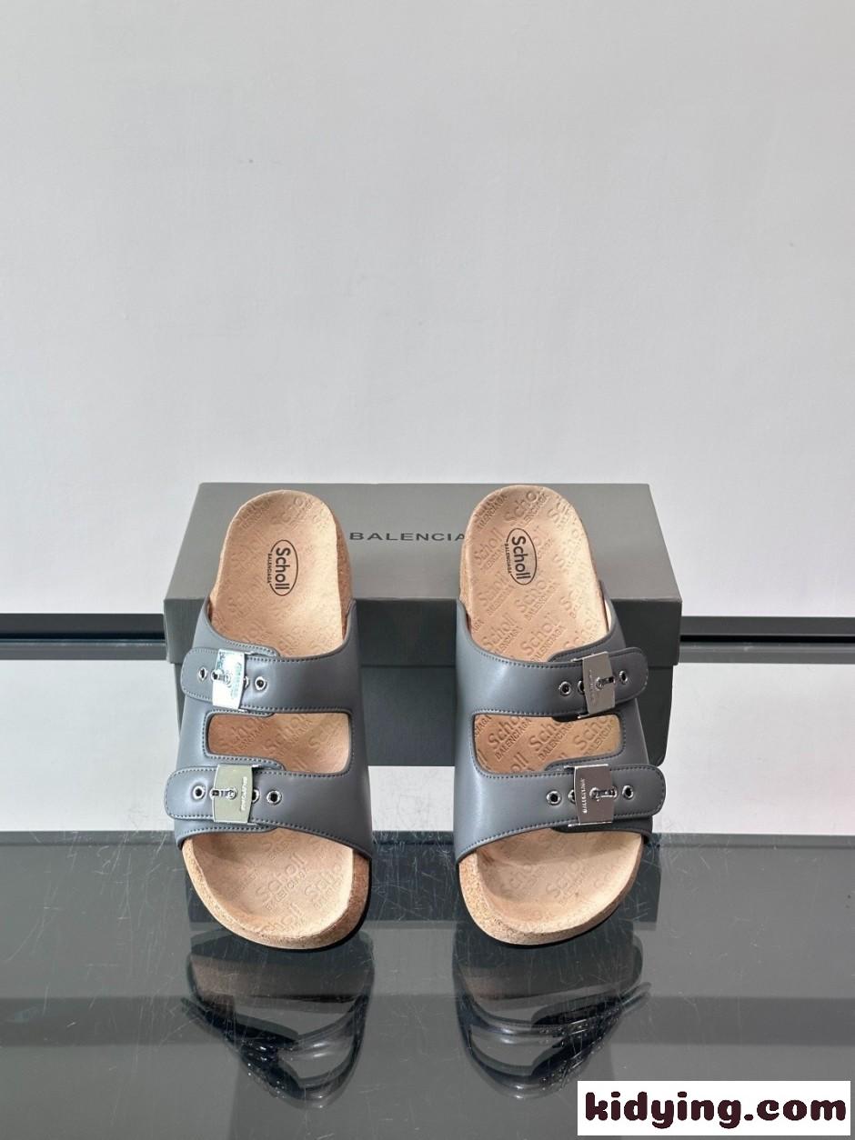 BALENCIAGA × Scholl バレンシアガ サンダル コピー スライドサンダル グレー-0