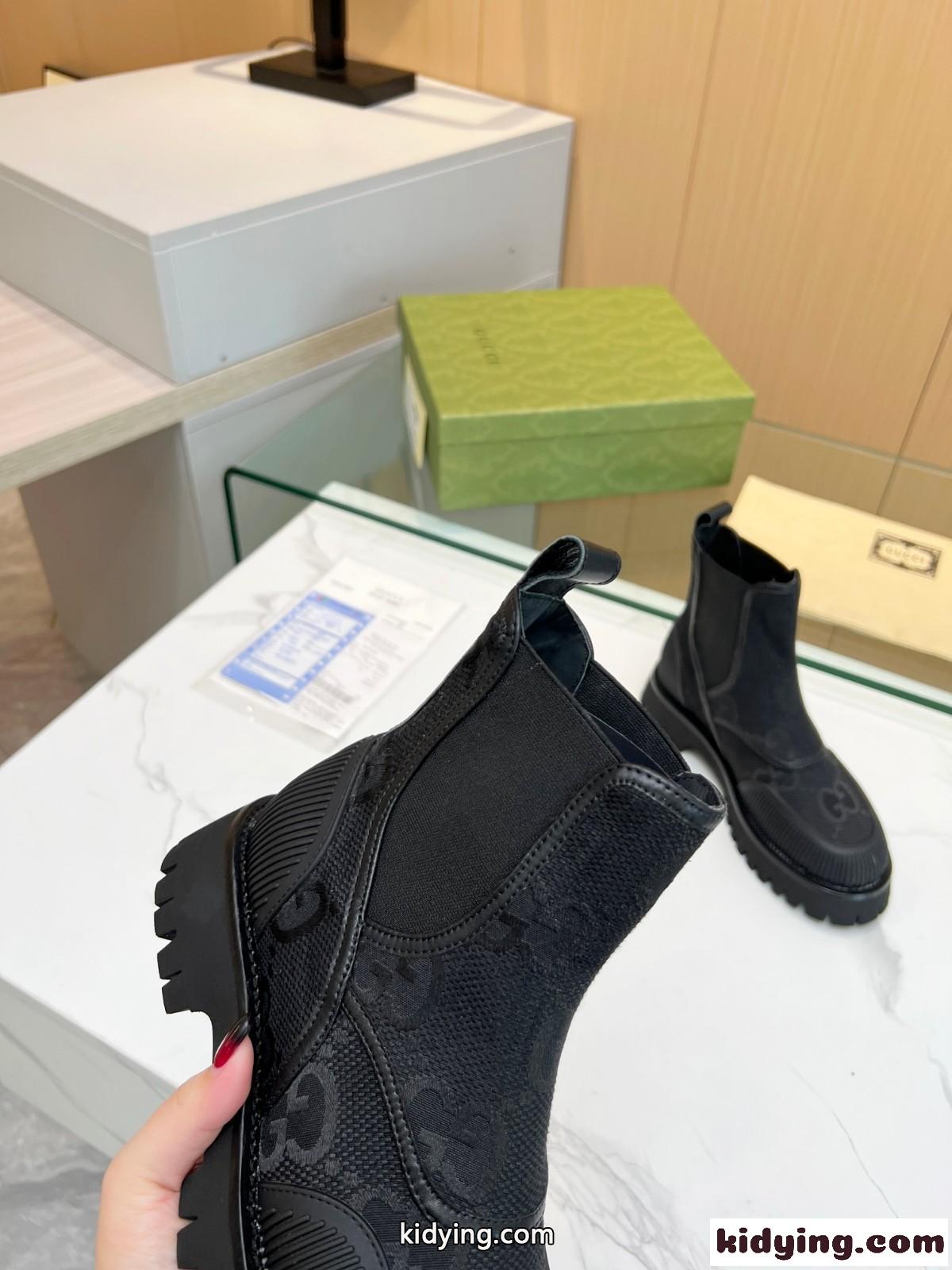 GGキャンバス ウィメンズ アンクルブーツ グッチ ブーツ スーパーコピー ブラック-3