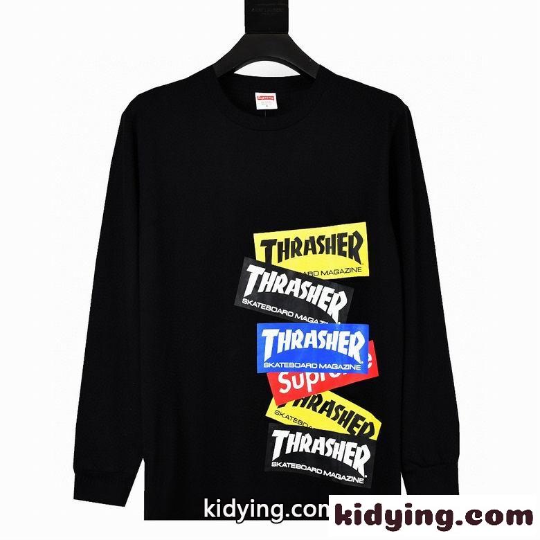 目立つ プリント クールネック プルオーバー 長袖Tシャツ シュプリーム Tシャツ コピー おしゃれ カジュアル ホワイト ブラック-0