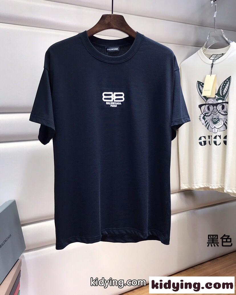バレンシアガ Tシャツ コピー ユニセックス シンプル おしゃれ ロゴ 刺繍 クルーネック-0