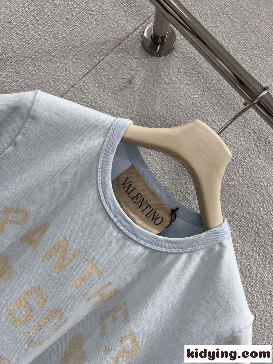 カジュアル プリント コットン 半袖Tシャツ ヴァレンティノ Tシャツ 偽物 ライトブルー-1