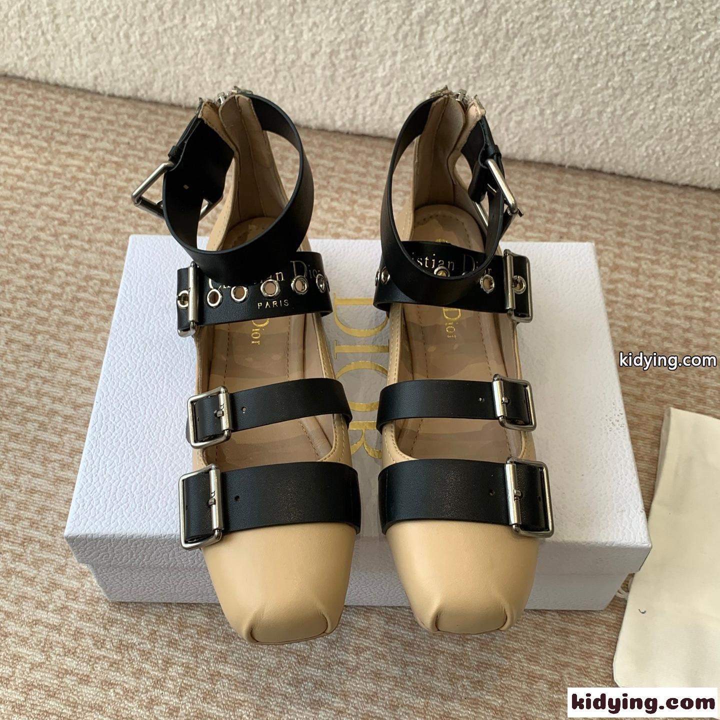 エレガント お洒落 Dior Punk バレリーナ スーパーコピー レザー ベージュ-1