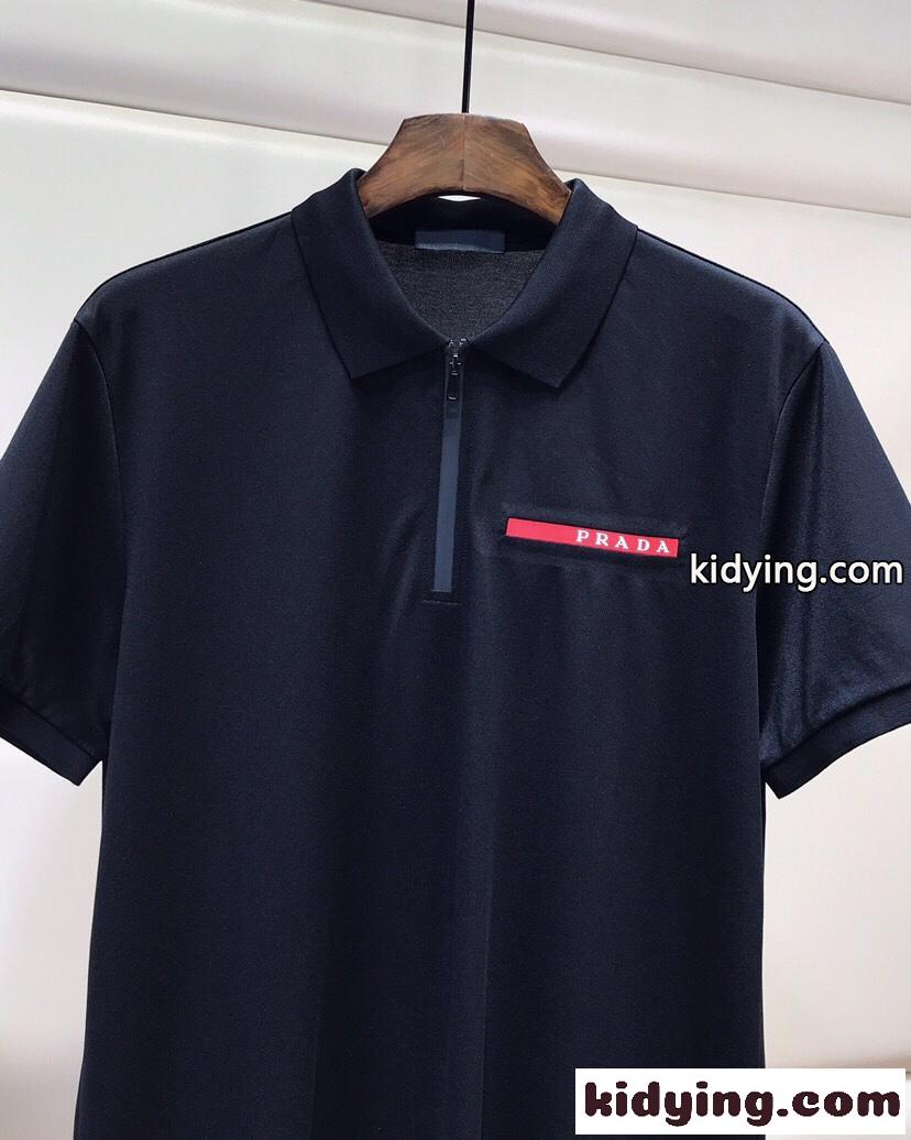 上品 着心地いい コットン 半袖 ポロシャツ プラダ Tシャツ コピー メンズ ブラック-4