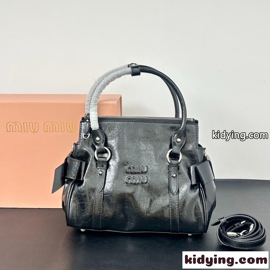 MIUMIU ロゴ レザー ハンドバッグ ミュウミュウ バッグ コピー ブラック-1