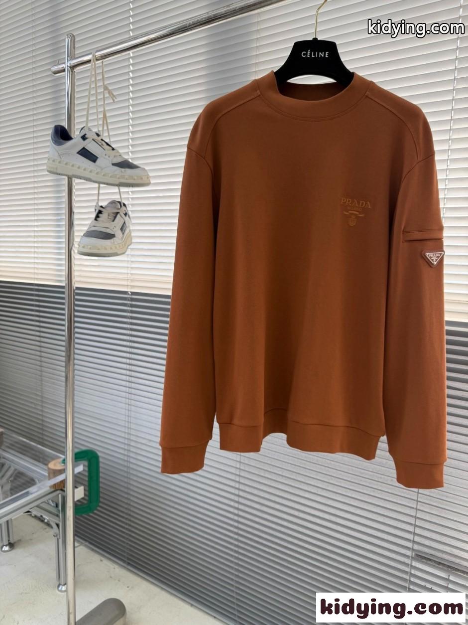シンプル カジュアル スウェットシャツ プラダ Tシャツ 偽物 ブラウン-1