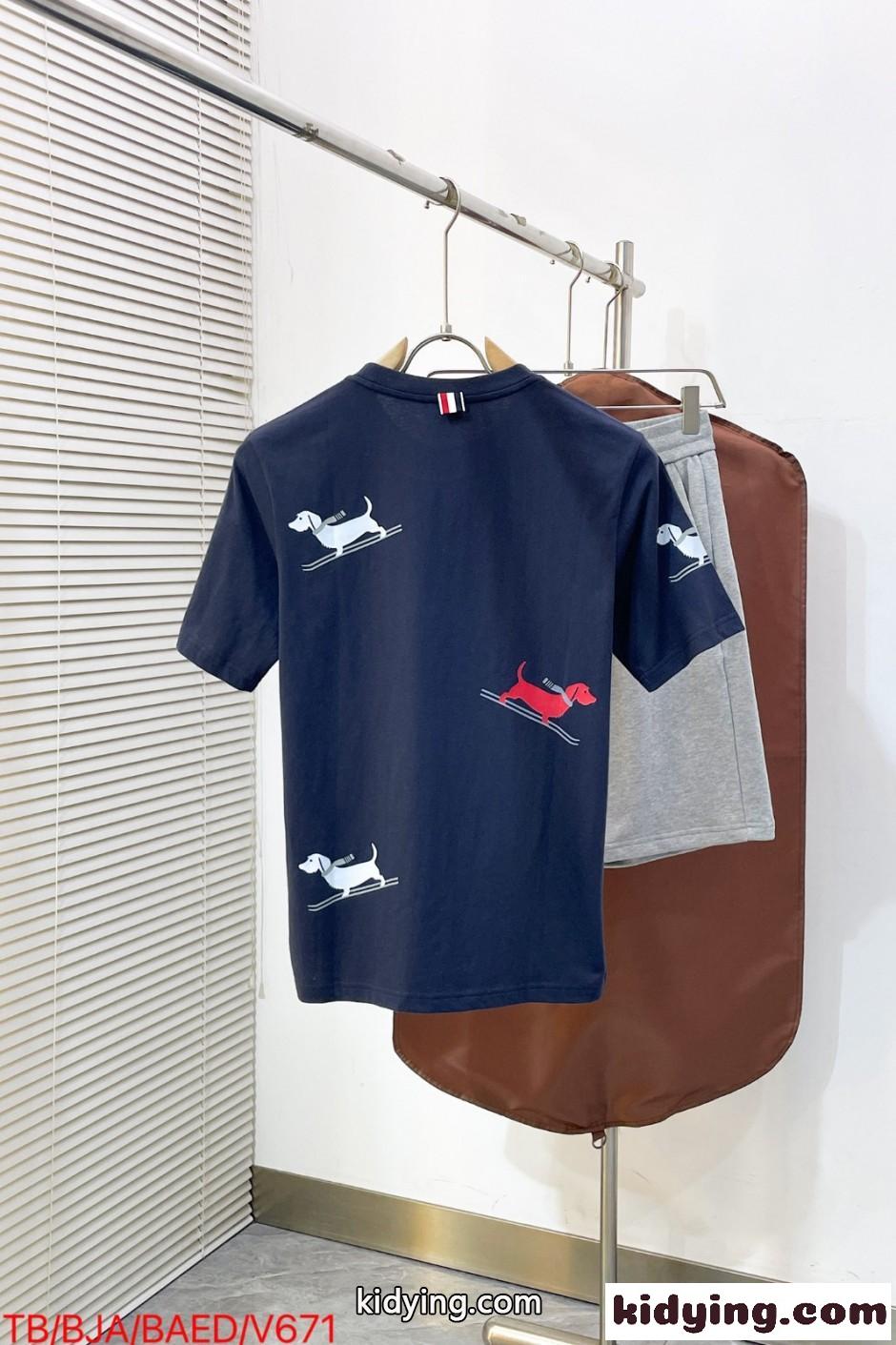 ヘクターモチーフ コットン クルーネックTシャツ トムブラウン Tシャツ コピー ネイビー-1