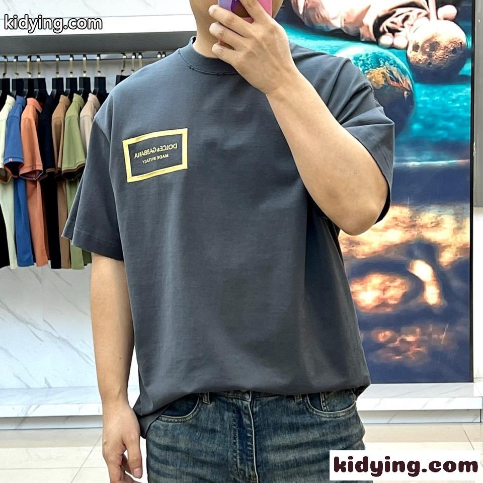 カジュアル ロゴ 半袖Tシャツ ドルチェ&ガッバーナ Tシャツ 偽物 コットン グレー-1