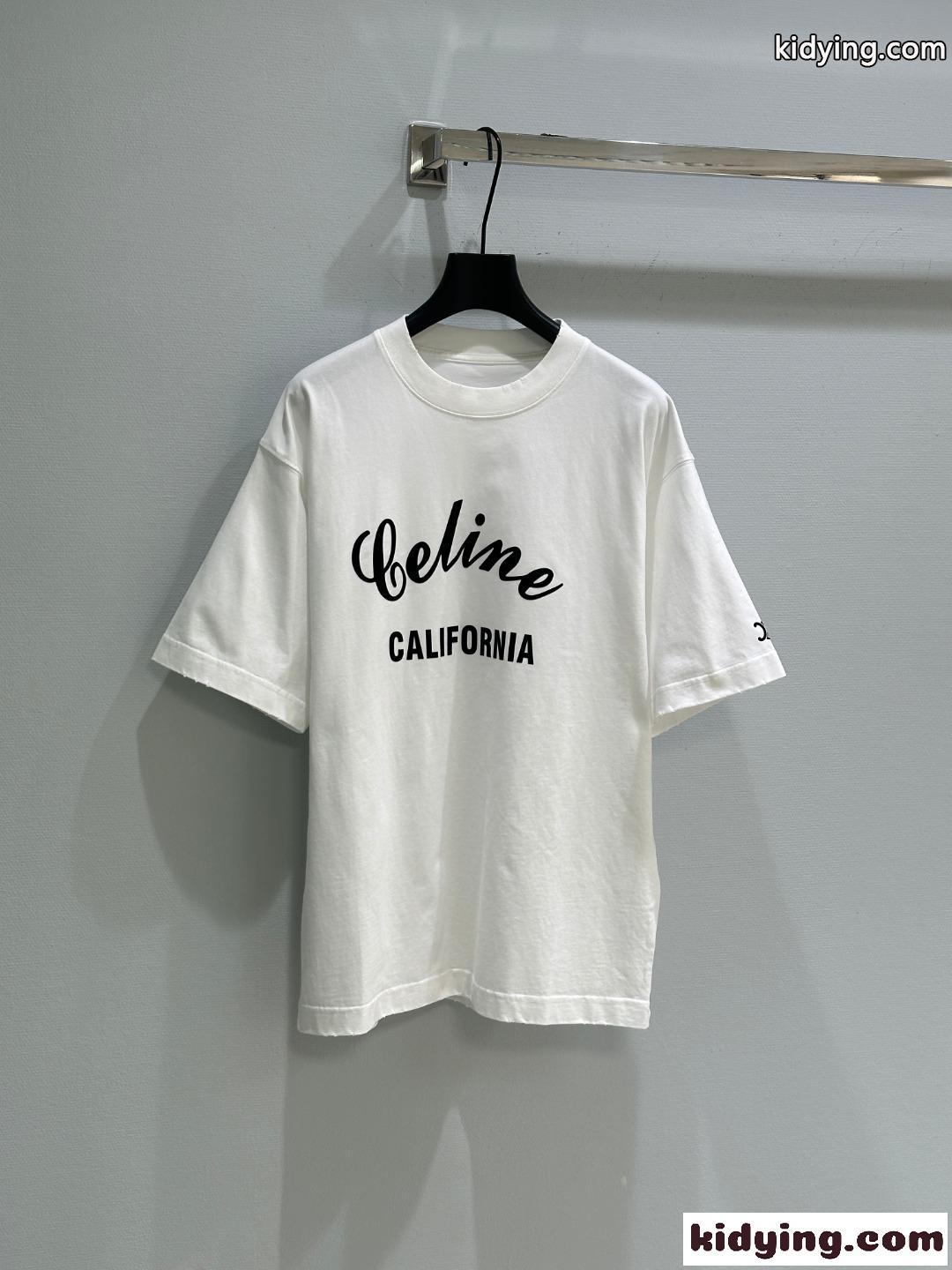 ユニセックス ゆったり 半袖Tシャツ セリーヌ Tシャツ コピー クルーネック ホワイト-0