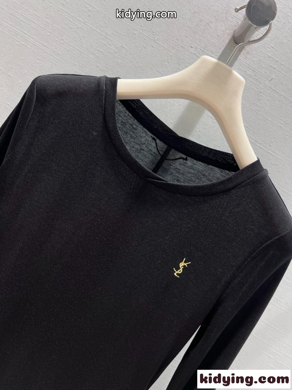 シンプル YSL 長袖Tシャツ イヴ・サンローラン Tシャツ コピー ブラック-0