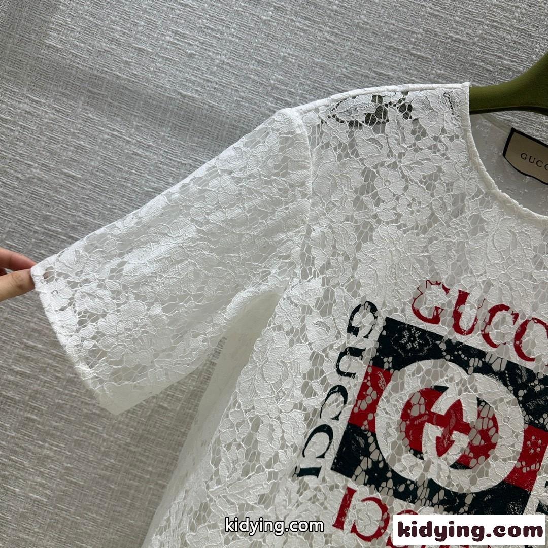 GUCCIプリント フローラル レース トップ グッチ Tシャツ コピー ホワイト-0