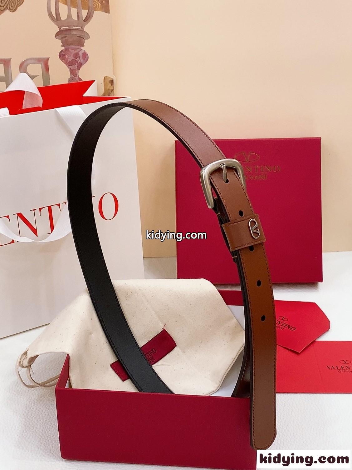 洗練された Vロゴ レザーベルト ヴァレンティノ ベルト スーパーコピー ブラウン シルバー金具-0