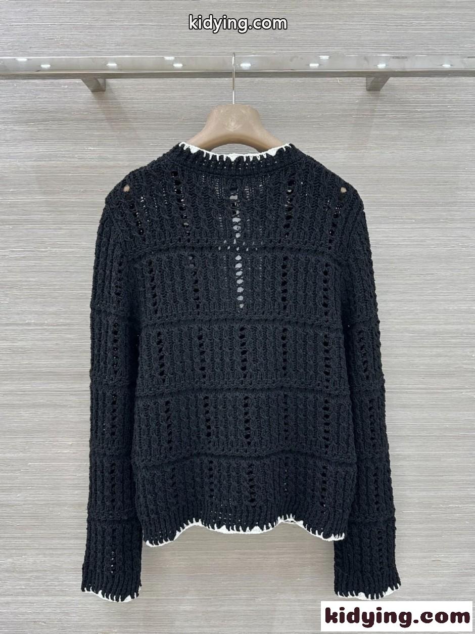 バイカラー 透かし編みニット カーディガン シャネル ニット コピー ブラック-3
