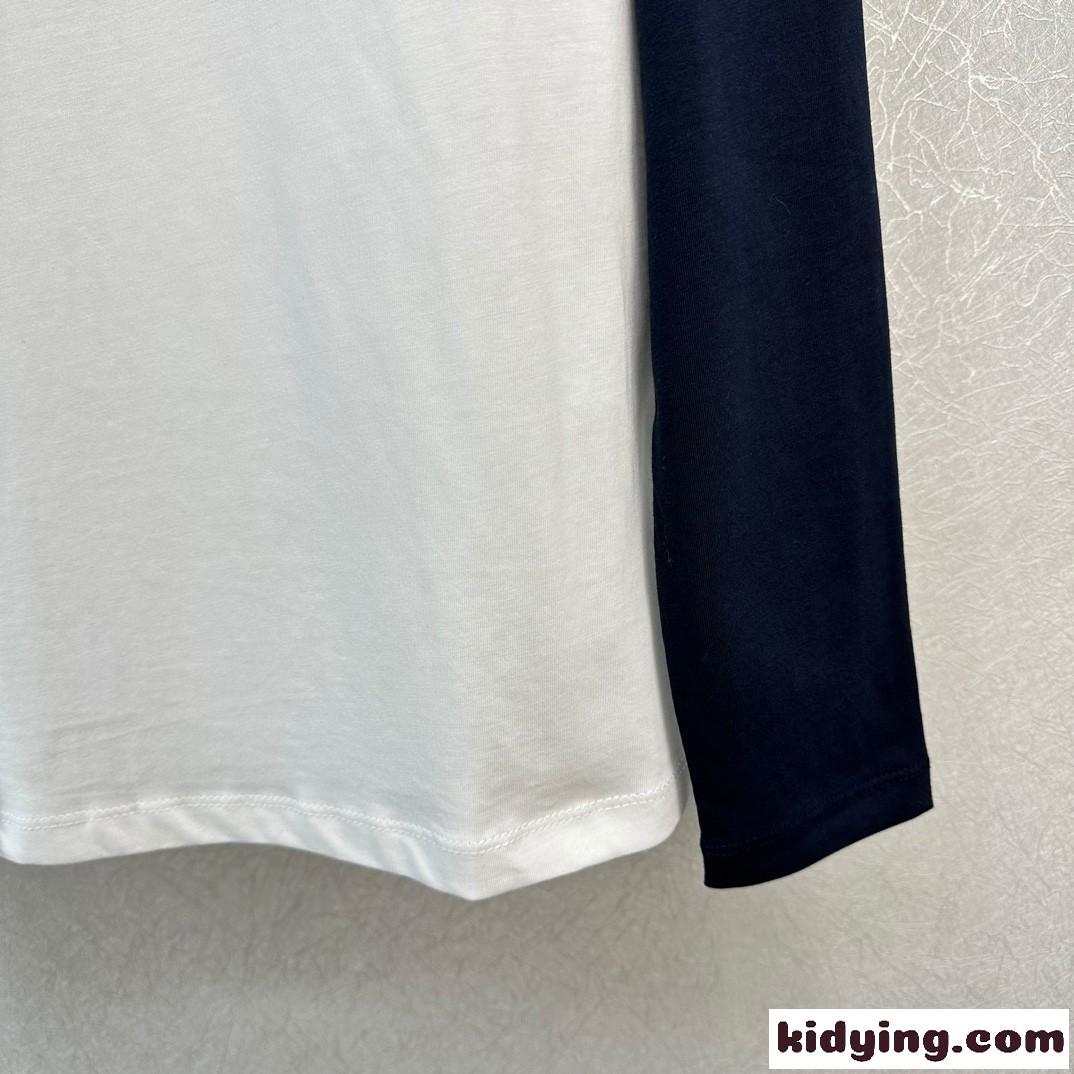飽きのこない 配色 クルーネック ロングスリーブTシャツ セリーヌ Tシャツ コピー-3