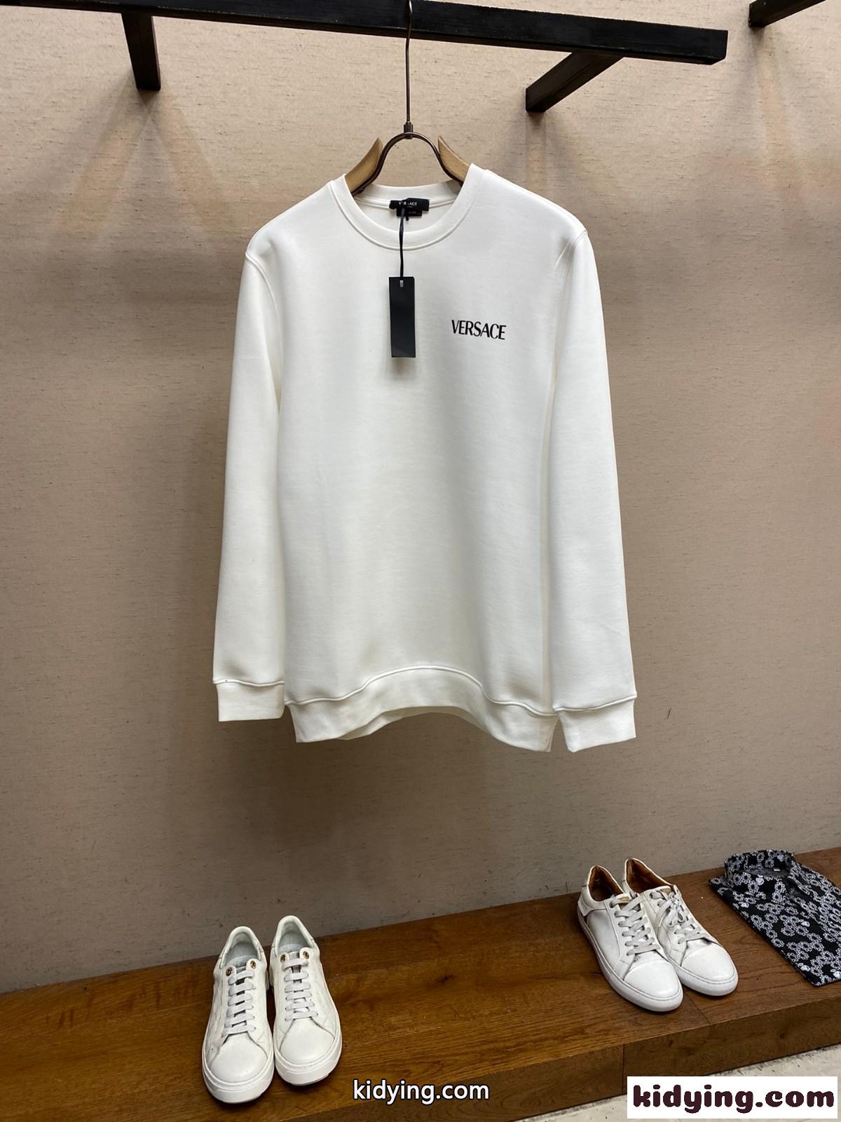 シンプル ロゴ クルーネック スウェットシャツ ヴェルサーチェ Tシャツ コピー コットン-2