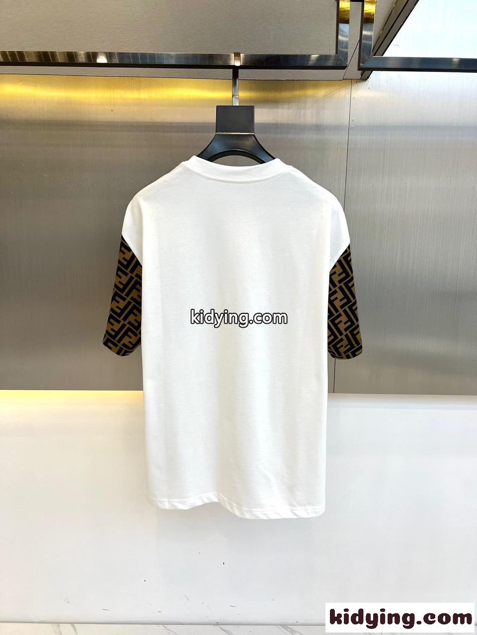 FFジャガード 切り替え 半袖Tシャツ フェンディ Tシャツ コピー ホワイト-4